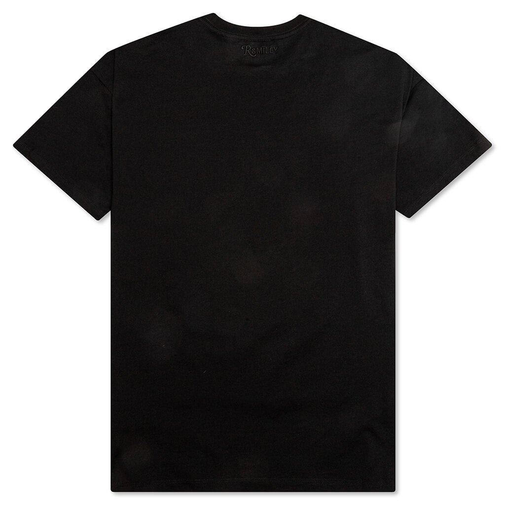Large Smiley Print Big Fit T-Shirt - Black