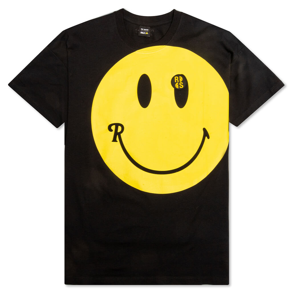 Large Smiley Print Big Fit T-Shirt - Black