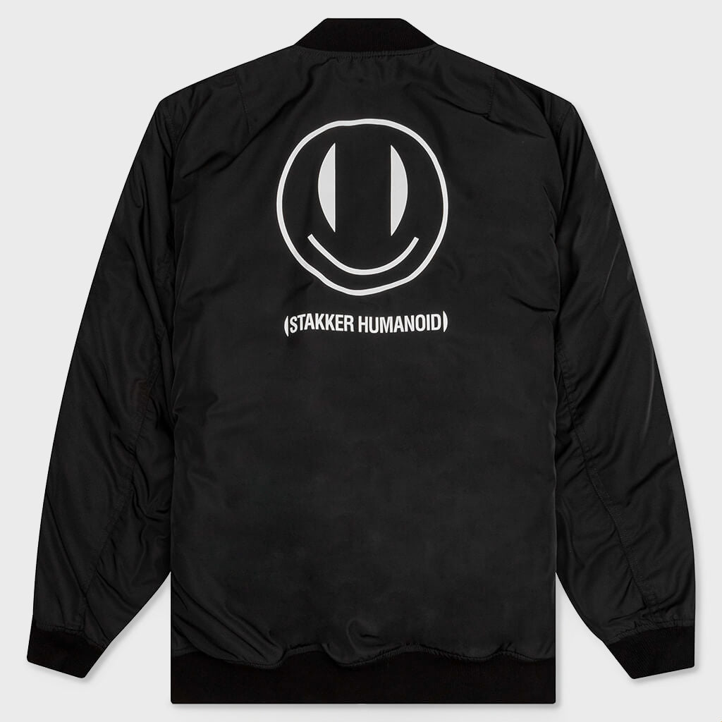 Print and Badge Bomber Jacket - Black