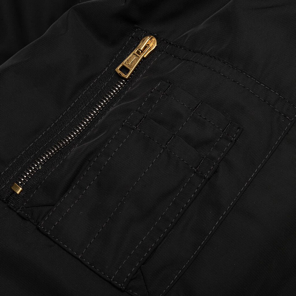 Print and Badge Bomber Jacket - Black