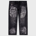 Rhinestone Face Jeans - Black