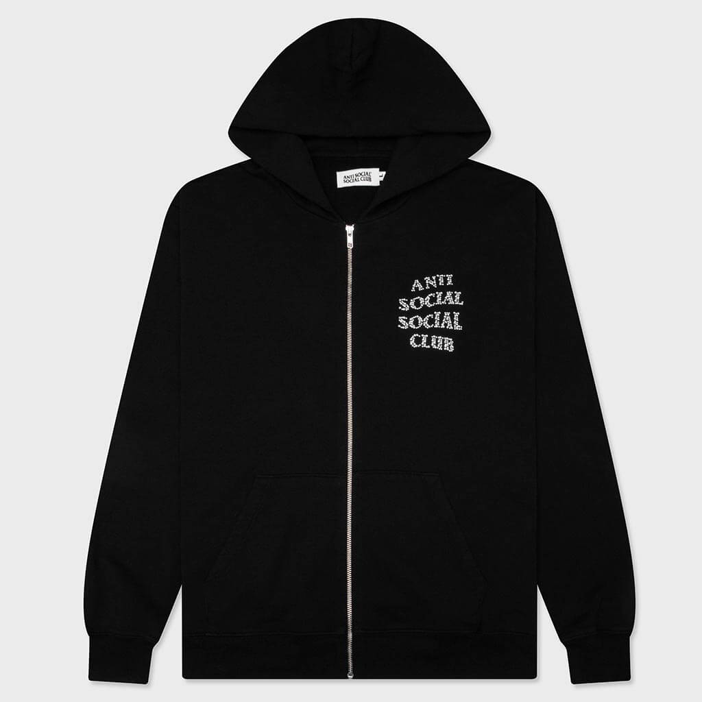 Rhinestone Zip Up Hoodie - Black