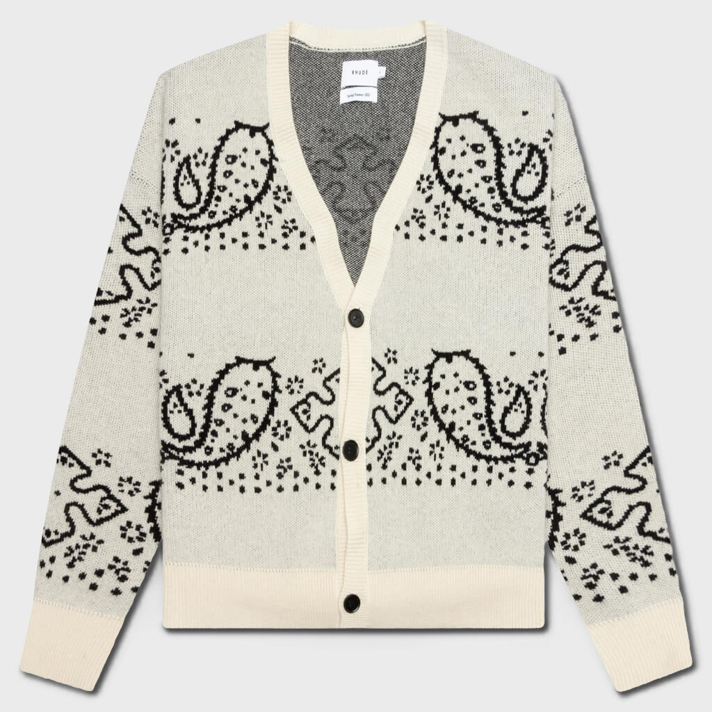 Bandana Stripe Cardigan - Creme/Black