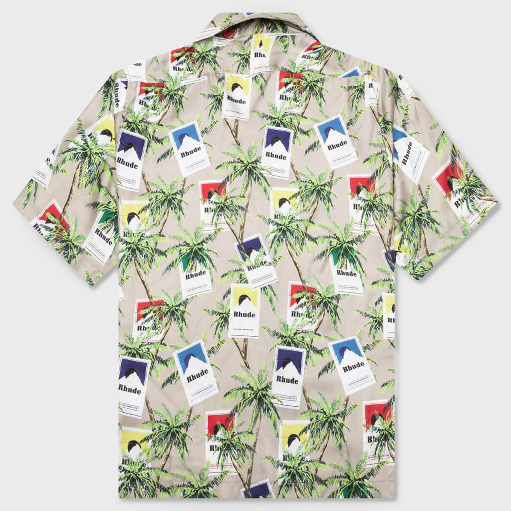 Cigarette Print Button Up - Taupe/Multi