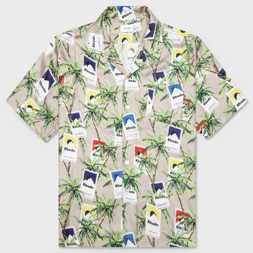 Cigarette Print Button Up - Taupe/Multi