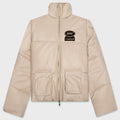Embroidered Puffer Jacket - Tan