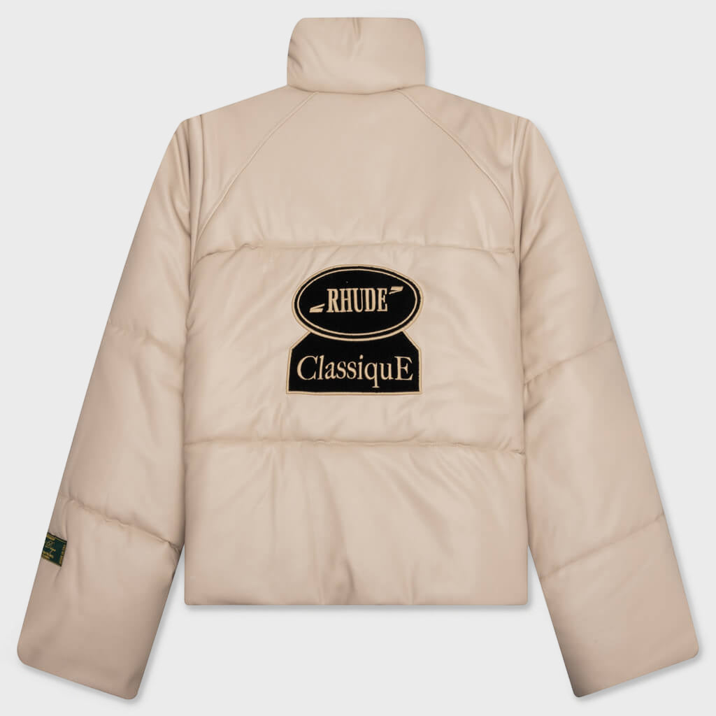 Embroidered Puffer Jacket - Tan