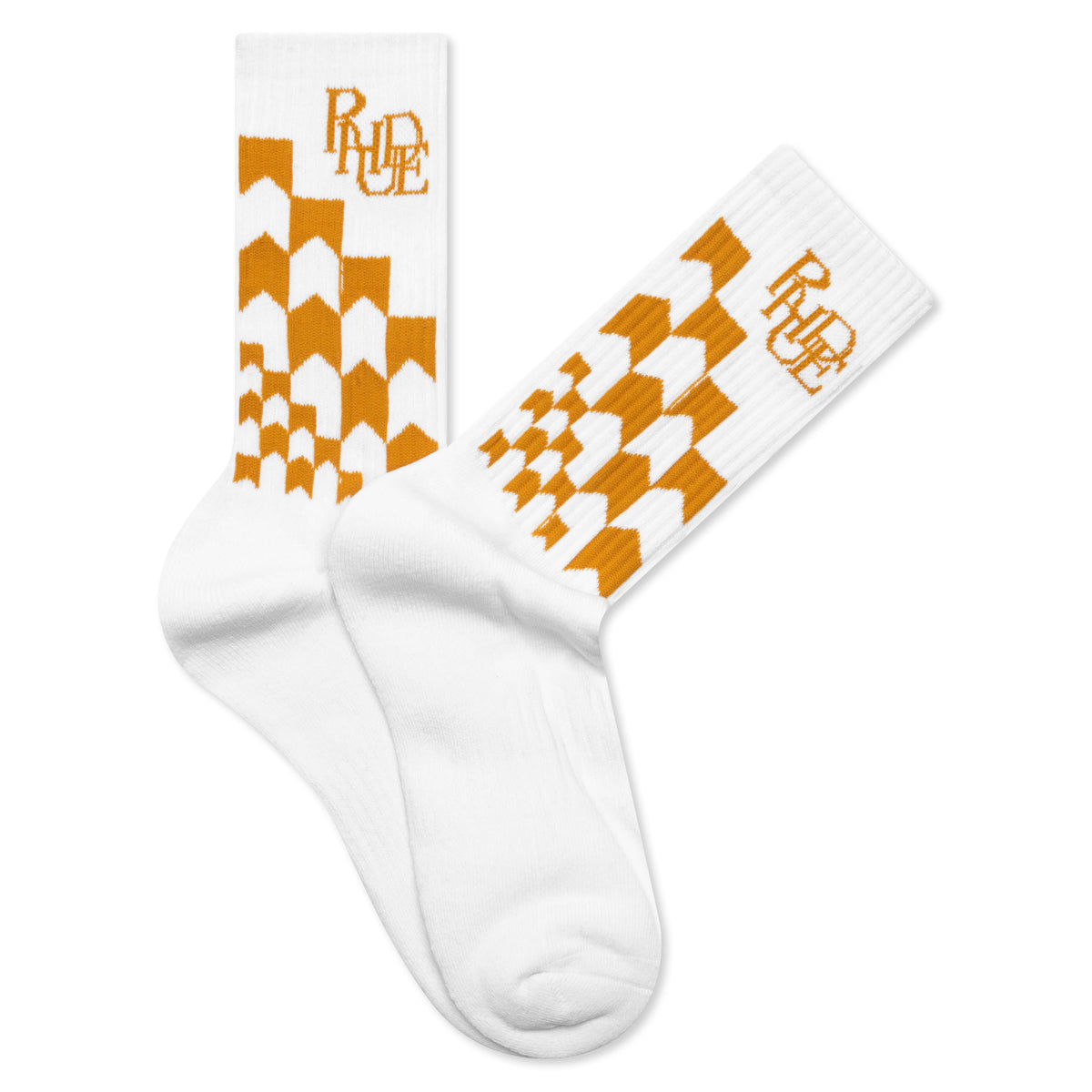 Racing Checker Sock - White/Mustard