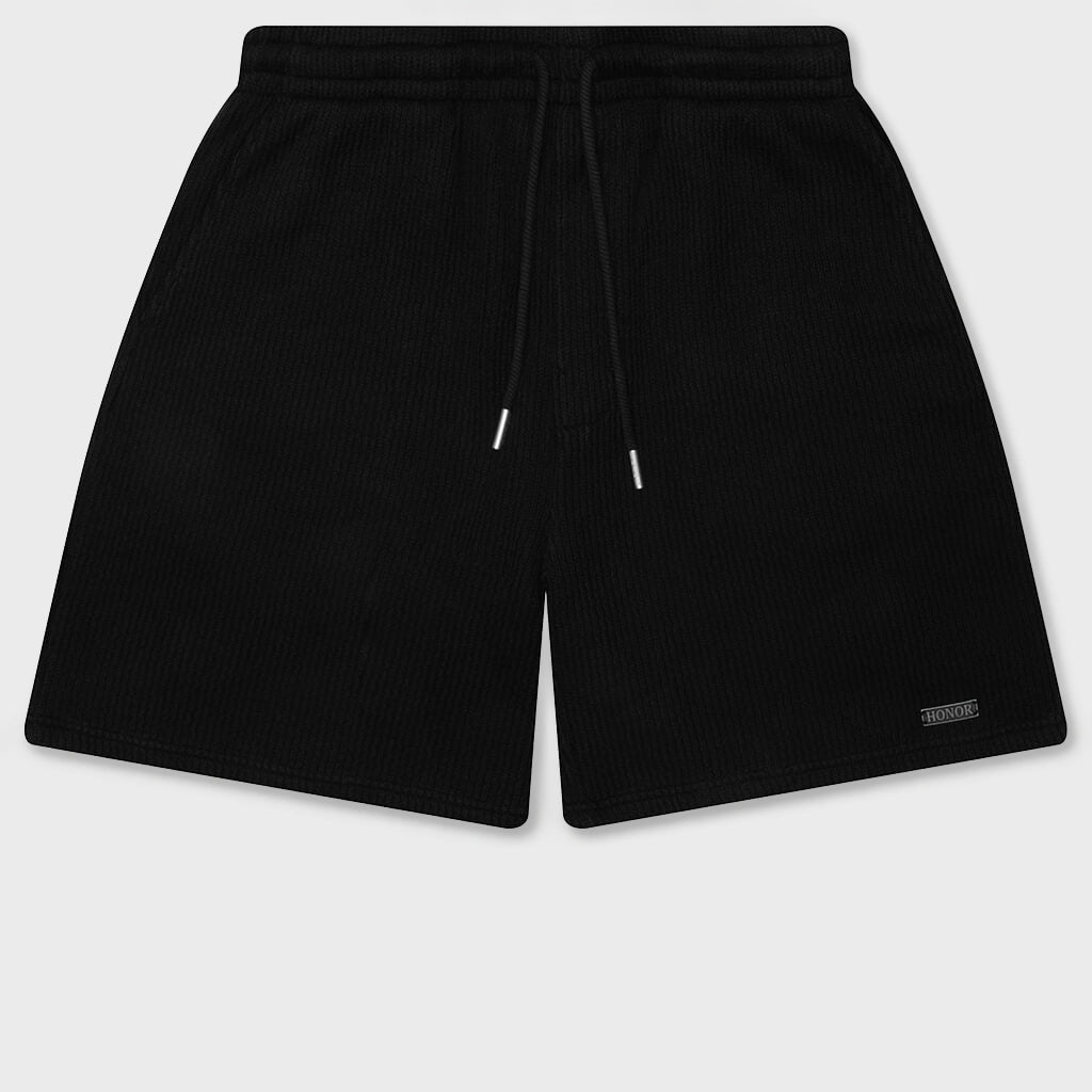 Rib Knit Drawcord 7" Shorts - Black