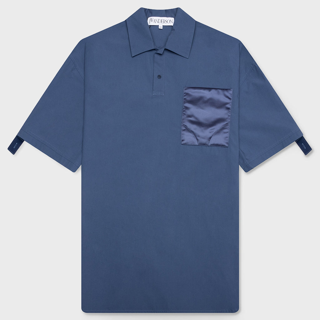 Quilted Pocket Polo Top - Light Indigo