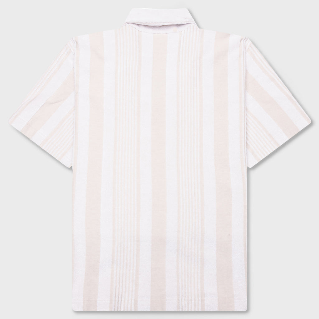 Stripped Cotton Towelling Boxy Fit Shirt - White/Beige
