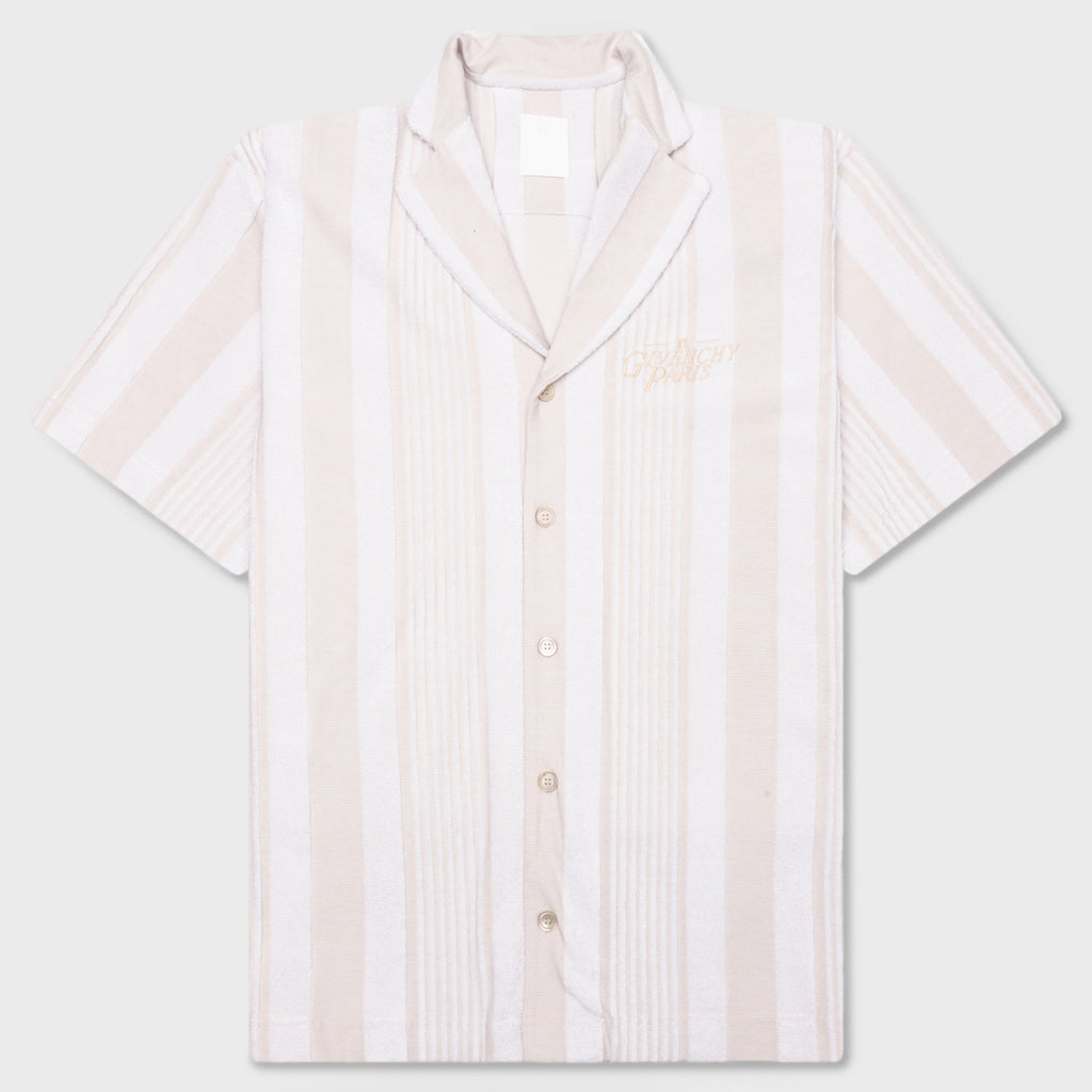 Stripped Cotton Towelling Boxy Fit Shirt - White/Beige