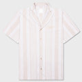 Stripped Cotton Towelling Boxy Fit Shirt - White/Beige