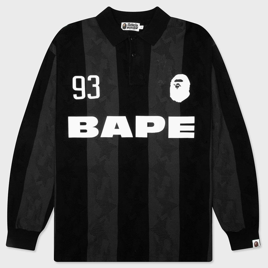 STA Stripe Pattern Jacquard Multi Logo Relaxed Fit L/S Tee - Black