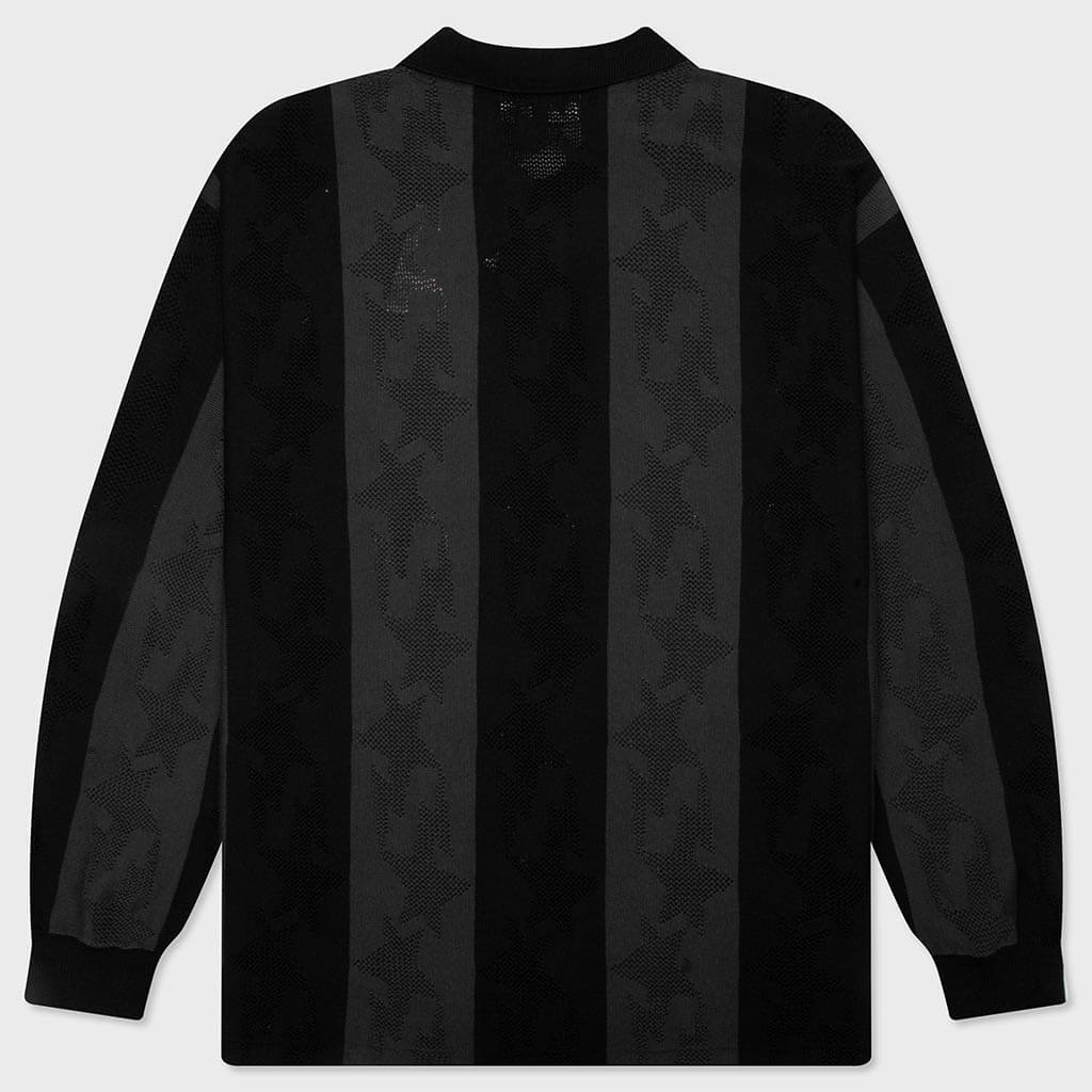 STA Stripe Pattern Jacquard Multi Logo Relaxed Fit L/S Tee - Black