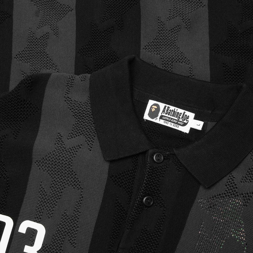 STA Stripe Pattern Jacquard Multi Logo Relaxed Fit L/S Tee - Black