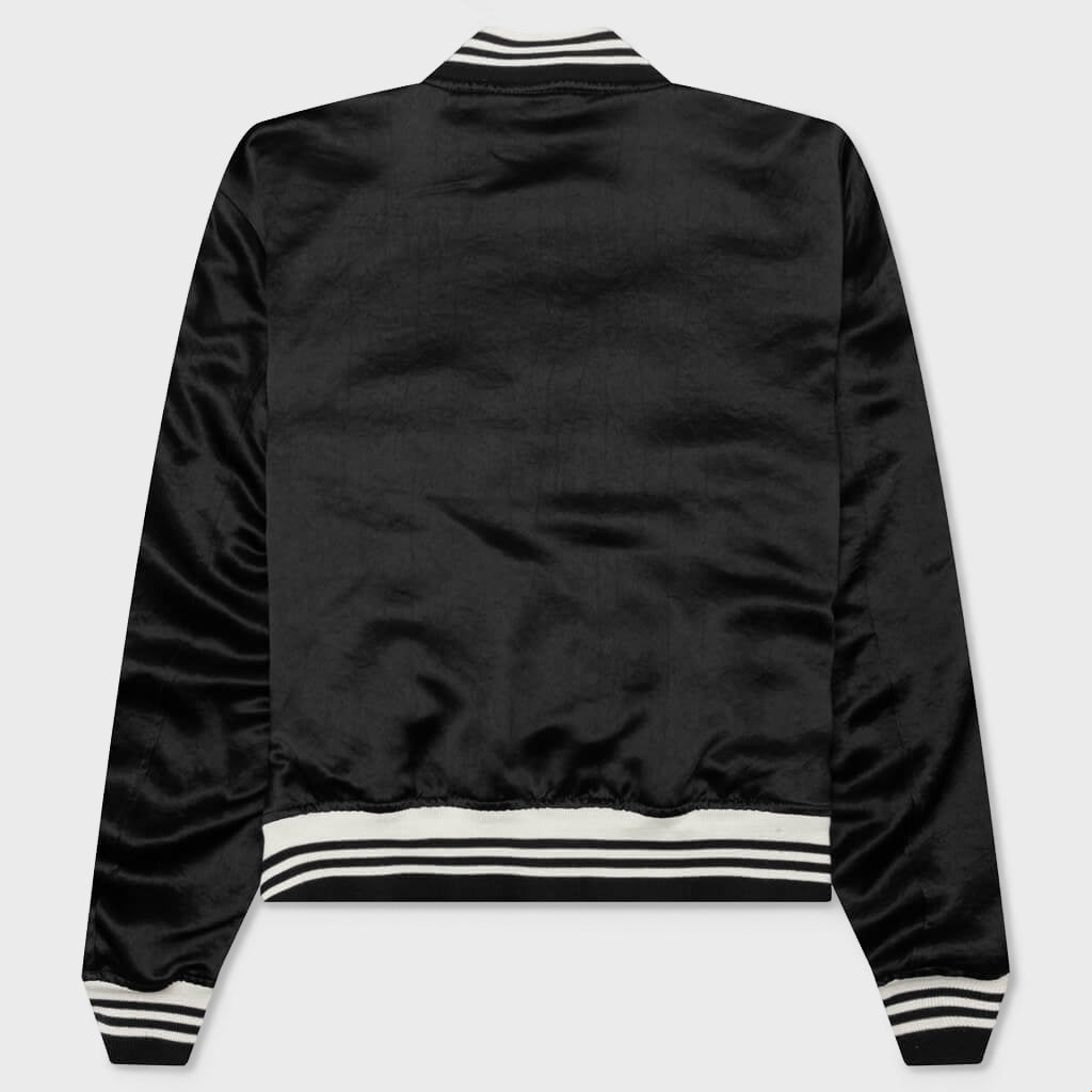Satin Cropped Varsity Jacket - Black