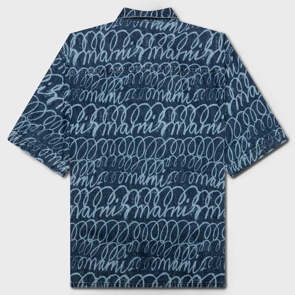 Bleached Echoes Organic Poplin Bowling Shirt - Blue Kyanite