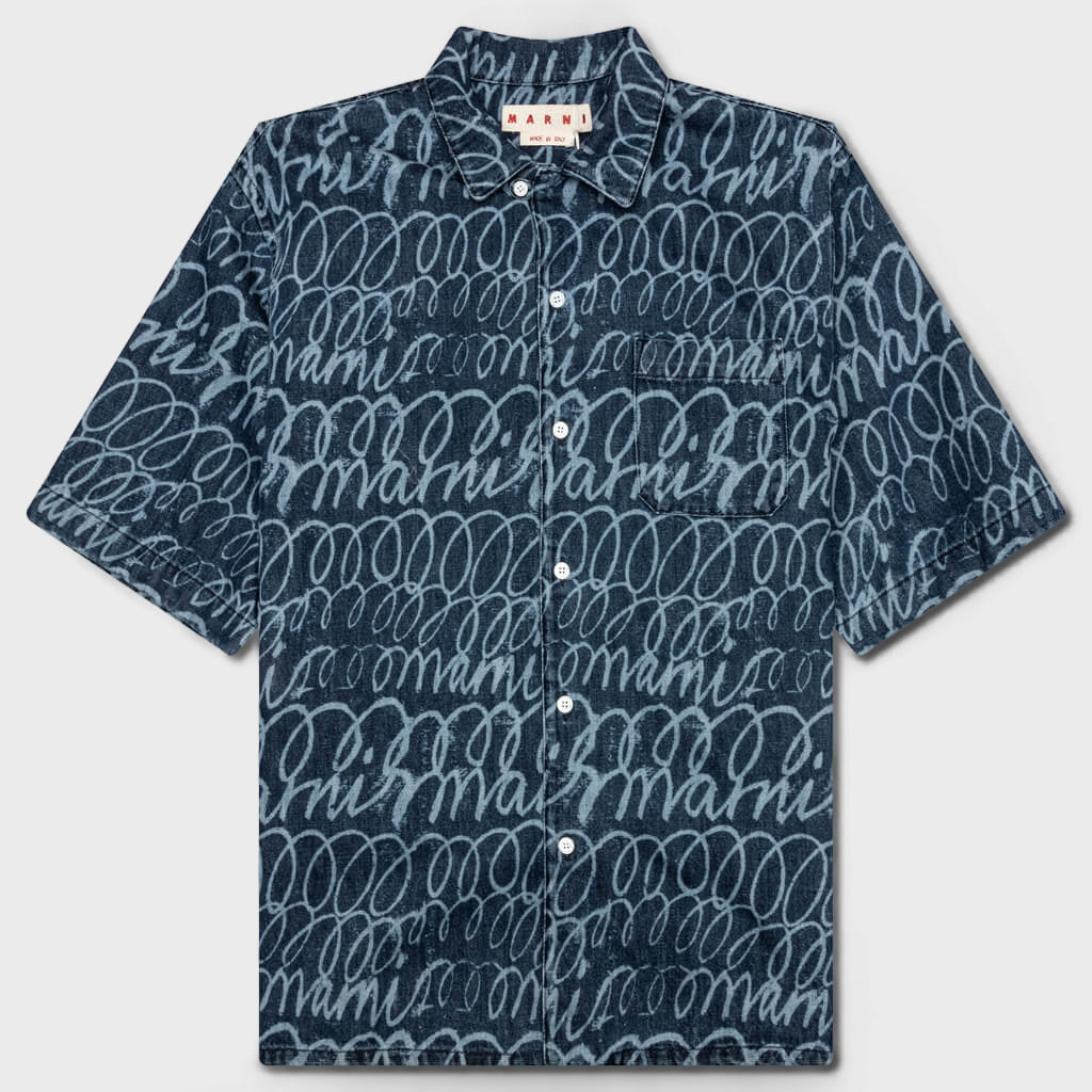 Bleached Echoes Organic Poplin Bowling Shirt - Blue Kyanite
