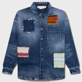 Virgin Wool Shirt With Knitted Patches - Deep Blue