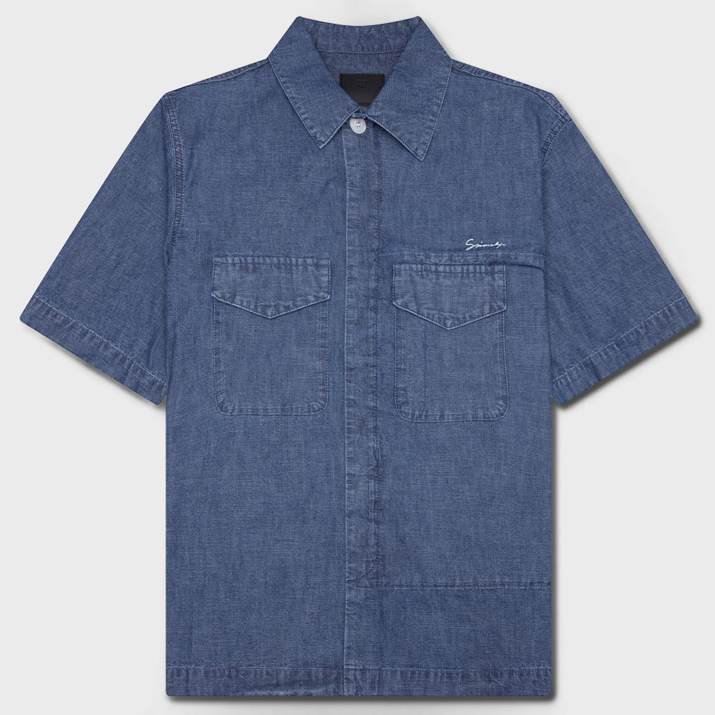 Logo Embroidered Short-Sleeve Shirt - Denim Blue