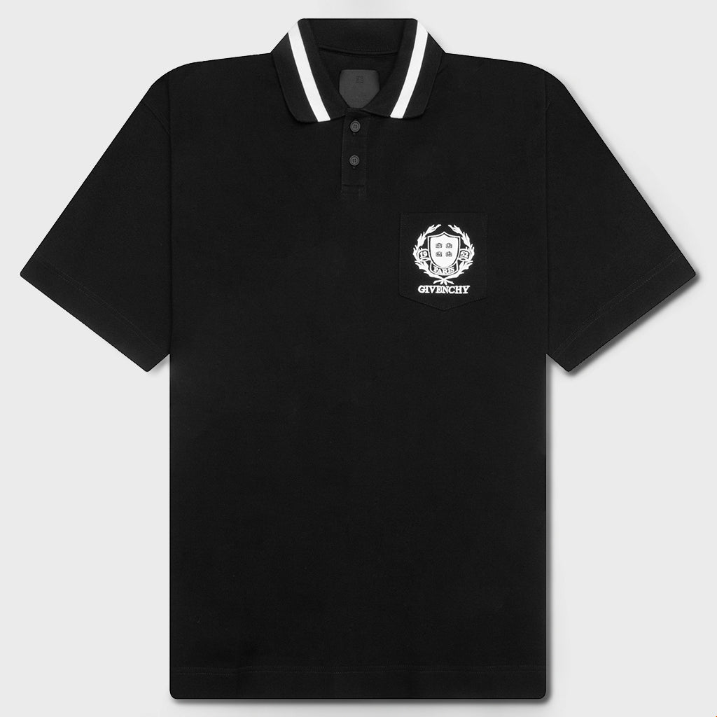 Crest Polo Shirt With Casual Pocket - Black