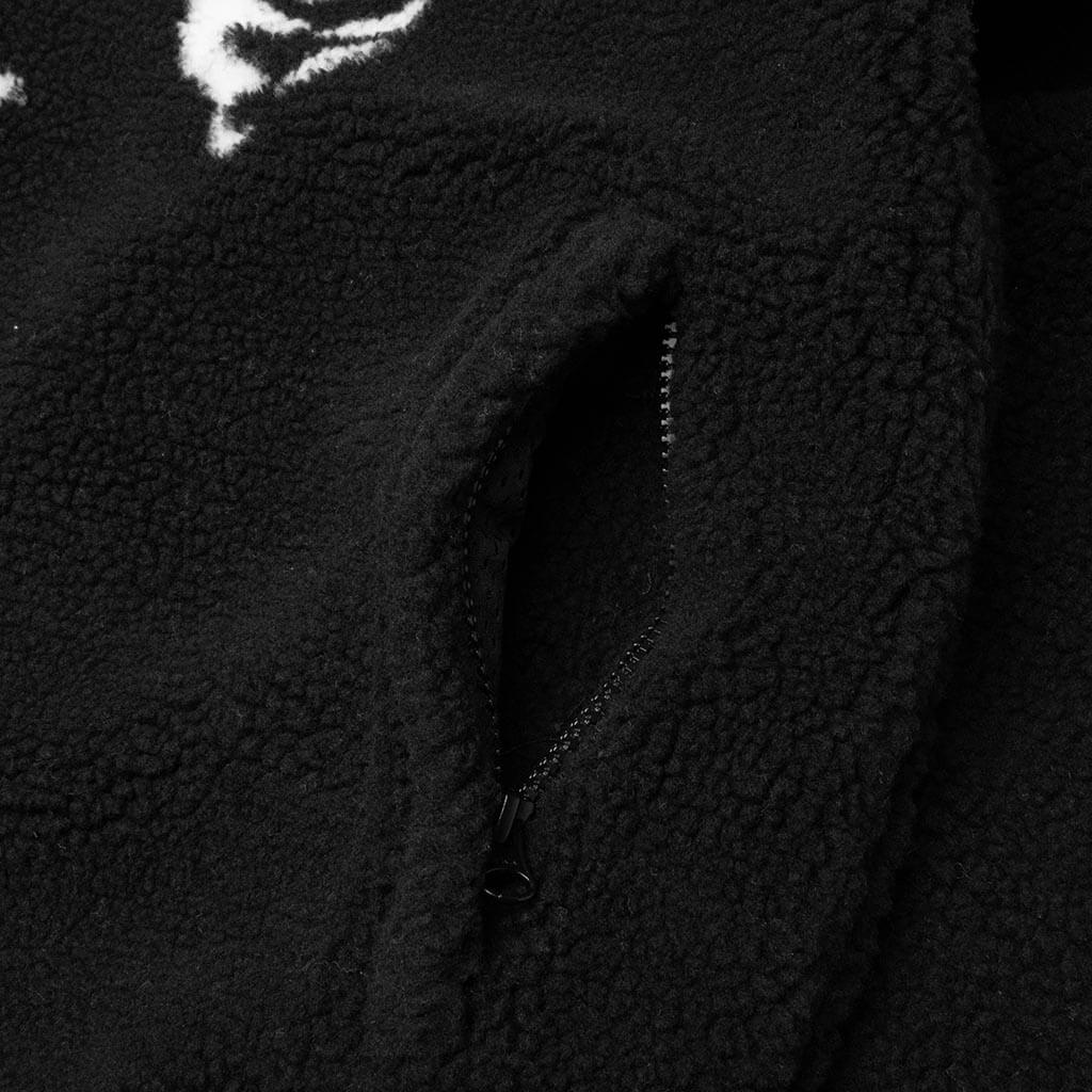 Skeletal Quarter Zip Sherpa Pullover Jacket - Black