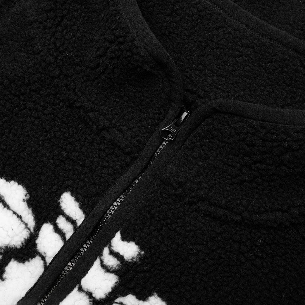 Skeletal Quarter Zip Sherpa Pullover Jacket - Black