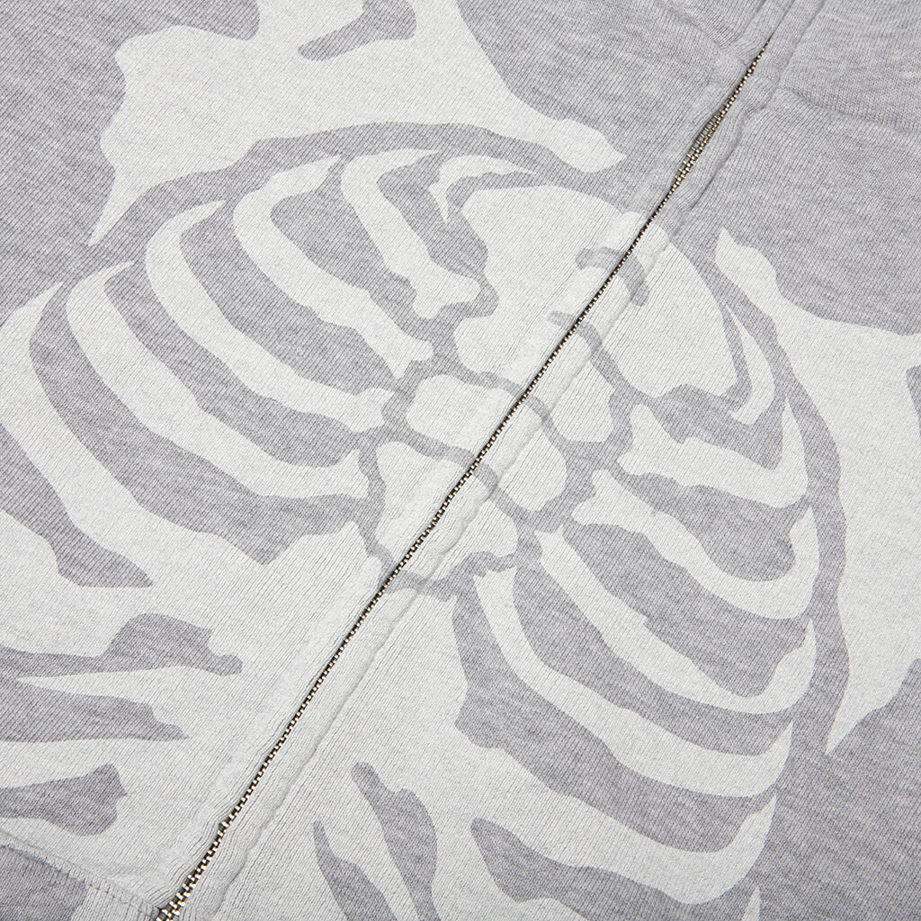 Skeleton Shark Heavy Washed Cropped Fit Full Zip Hoodie - Gray