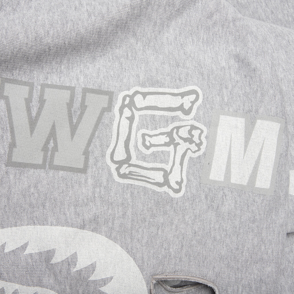 Skeleton Shark Heavy Washed Cropped Fit Full Zip Hoodie - Gray