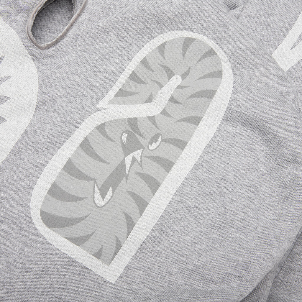 Skeleton Shark Heavy Washed Cropped Fit Full Zip Hoodie - Gray