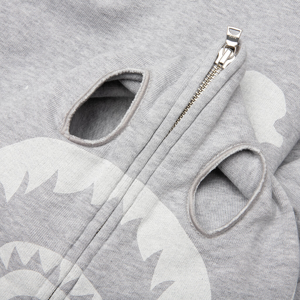 Skeleton Shark Heavy Washed Cropped Fit Full Zip Hoodie - Gray