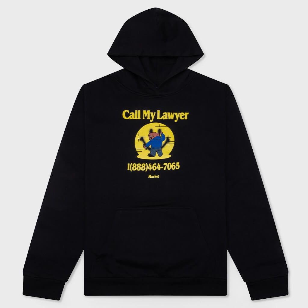 Smiley Call My Lawyer Bear Hoodie - Jet Black