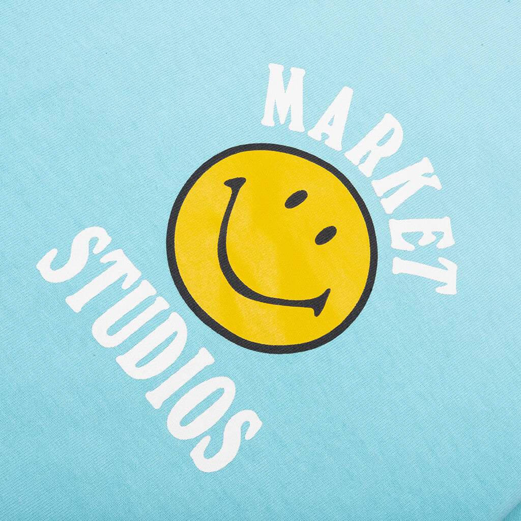 Smiley Upside Down Lockup T-Shirt - Retro Blue