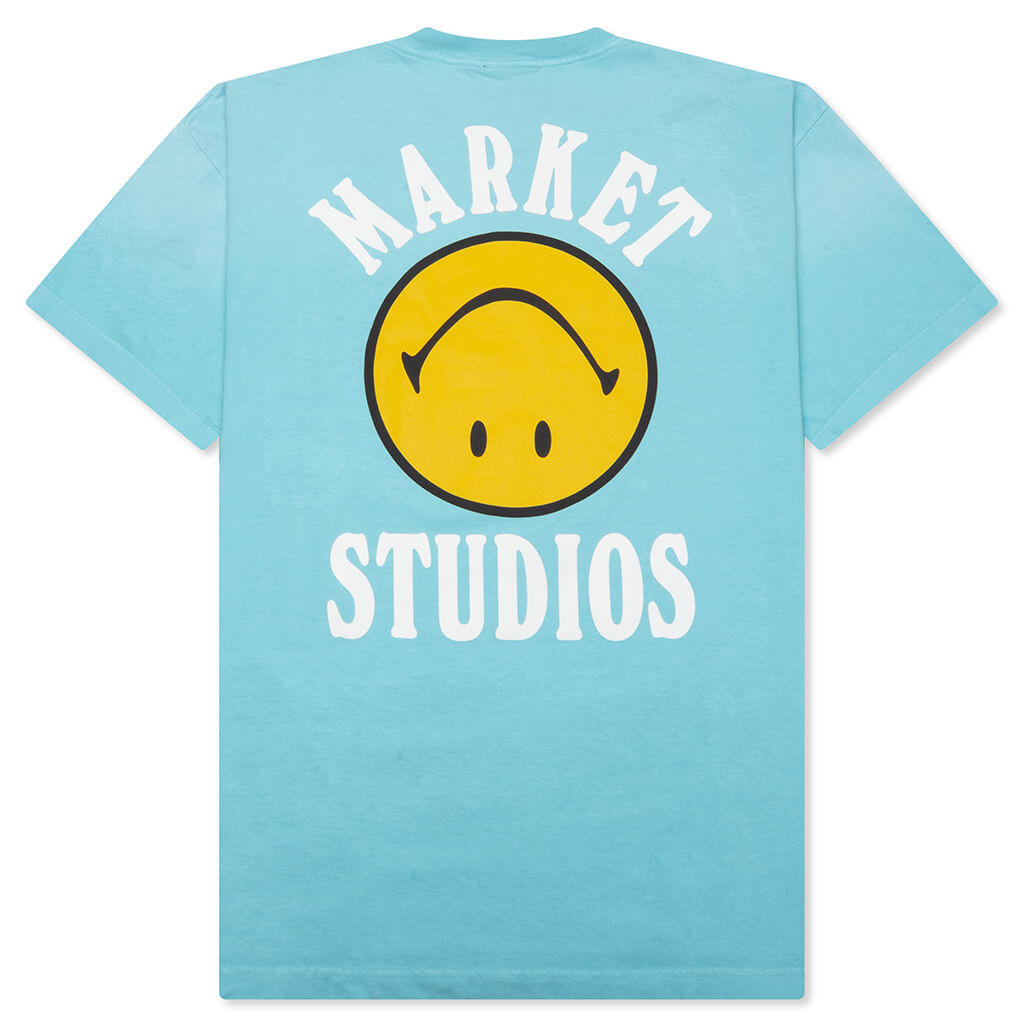Smiley Upside Down Lockup T-Shirt - Retro Blue