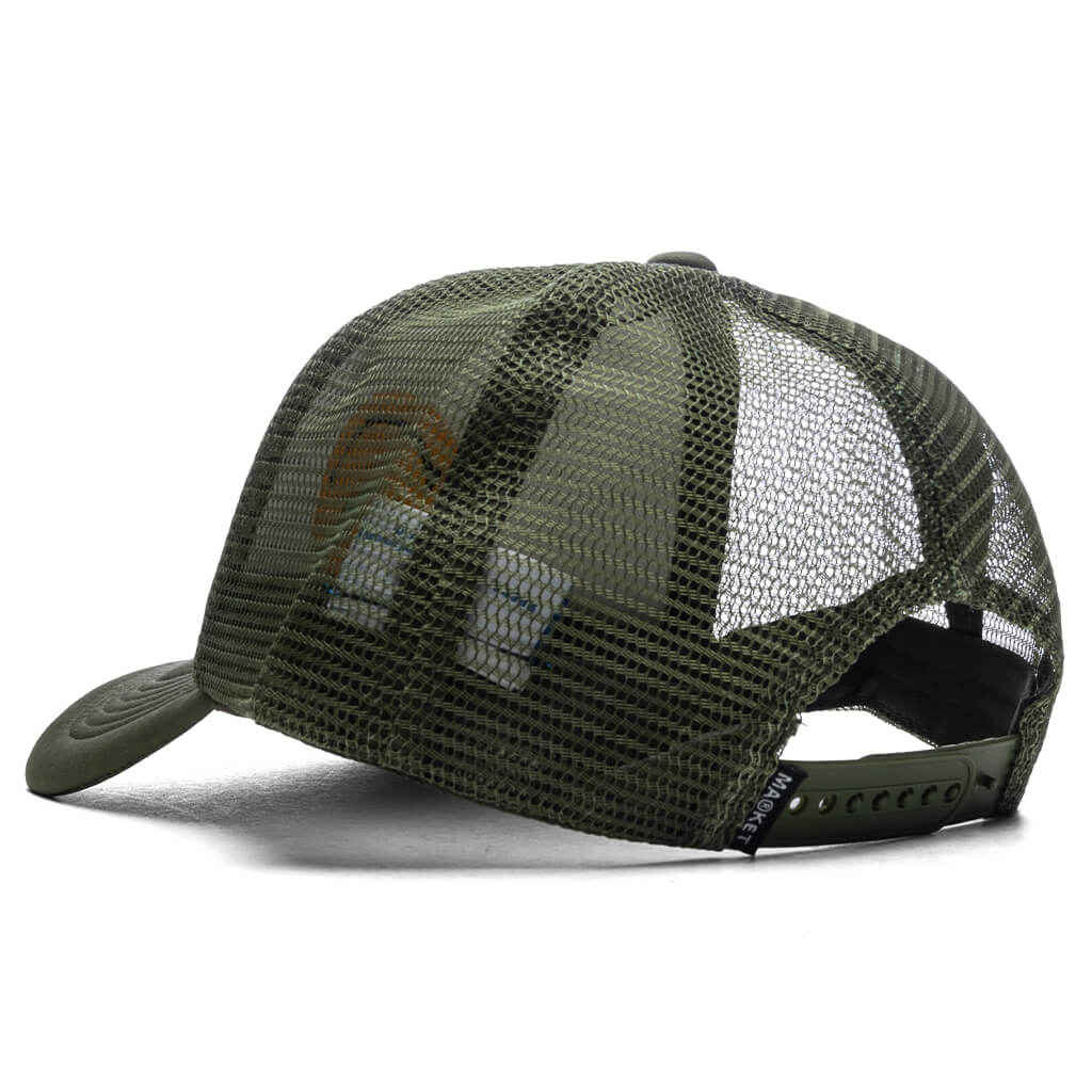 Smiley Upside Down Trucker Hat - Kelp