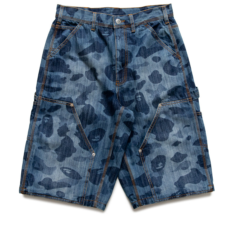A Bathing Ape 1st Camo Double Knee Denim Shorts - Indigo