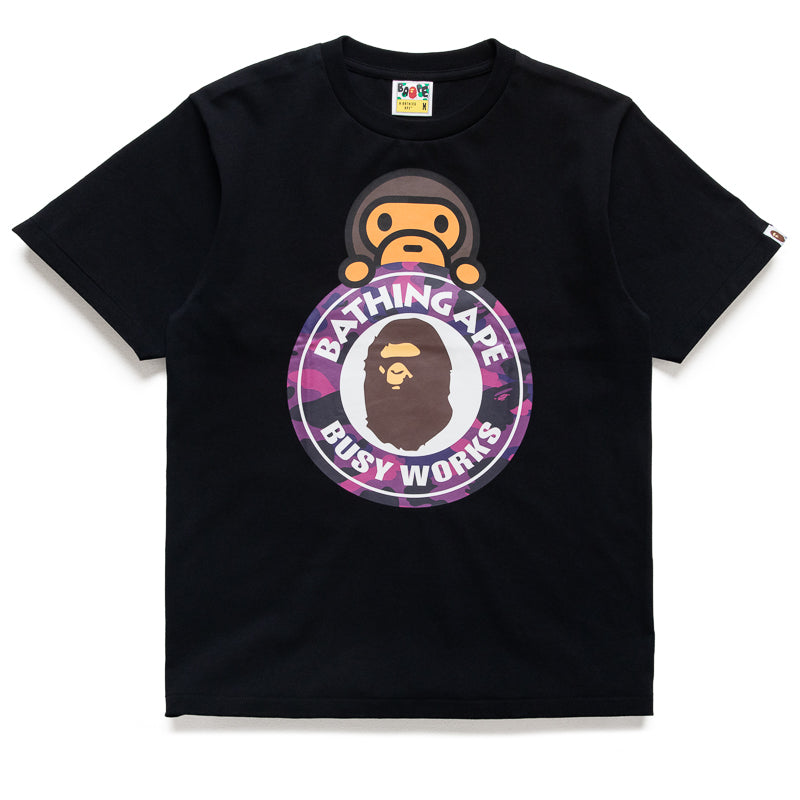 A Bathing Ape Color Camo Milo On Busy Works Tee - Black/Purple