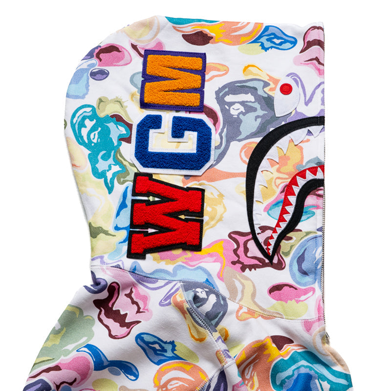 A Bathing Ape Art Camo Shark Full Zip Hoodie - White