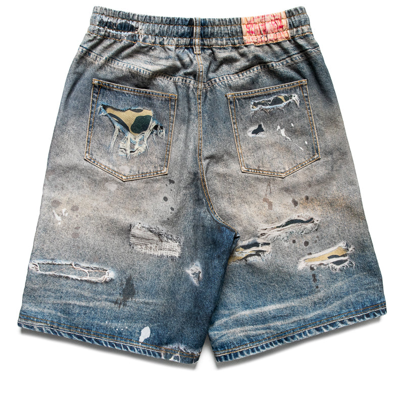 A Bathing Ape Bape Sta Fake Print Shorts - Light Indigo