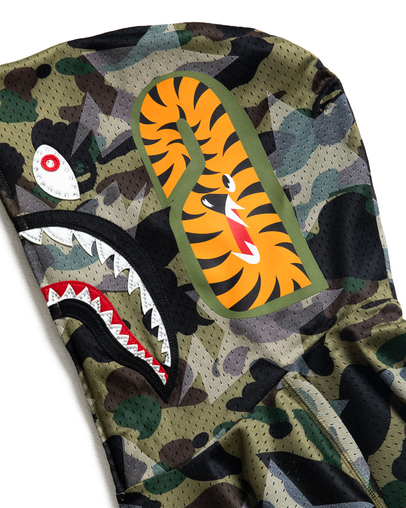 A Bathing Ape Sta Over Print 1st Camo Mesh Shark Full Zip Hoodie - Green