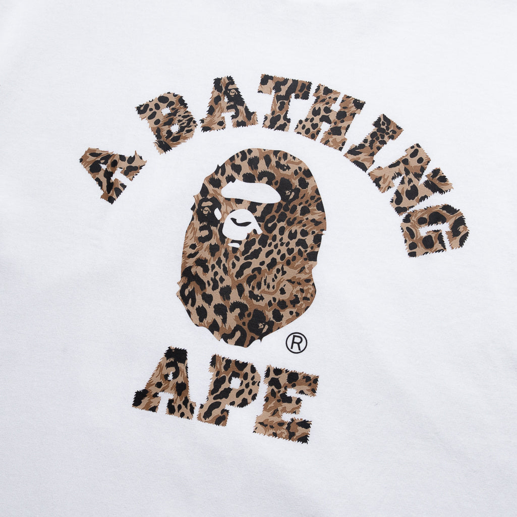 A Bathing Ape Wild Leopard Pattern College Tee - White/Beige