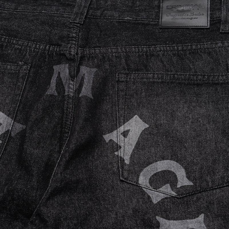 Criminal Damage Laser Print Logo Jeans - Washed Black