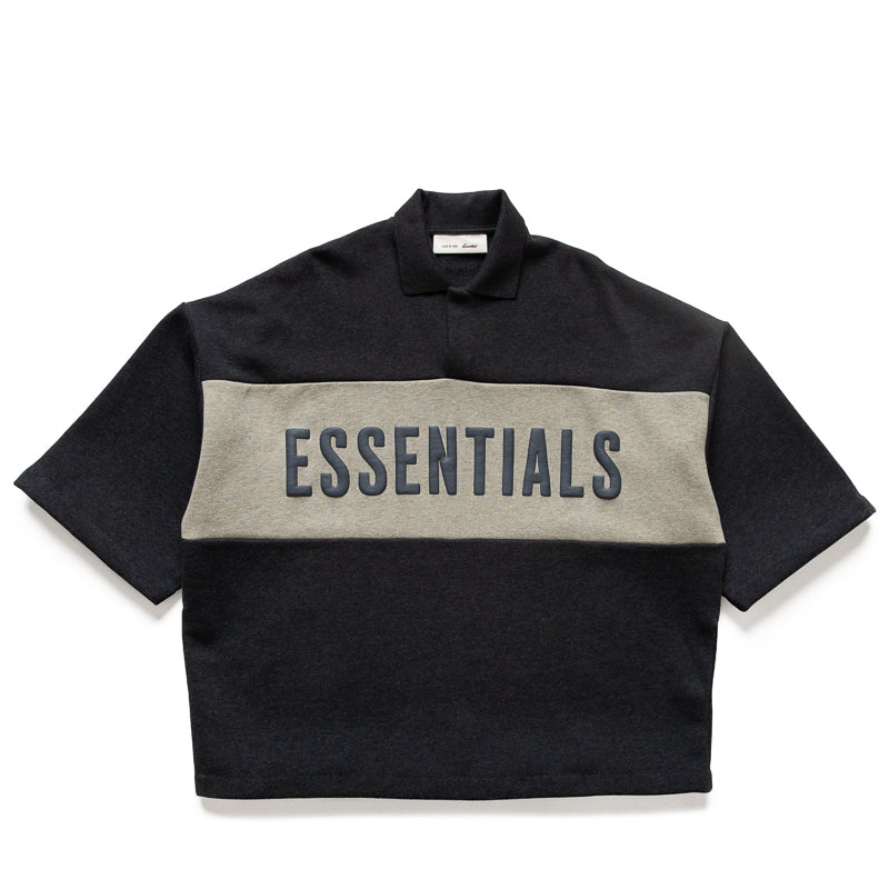 Fear Of God Essentials Cropped Paneled Polo - Iron Grey Heather/Seal Heather