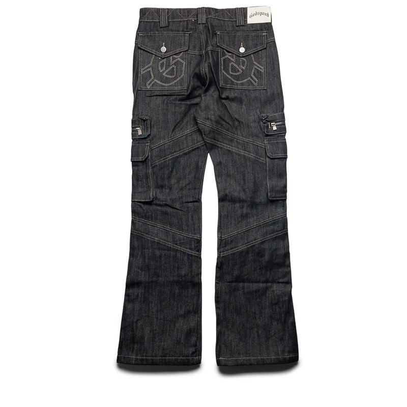 Godspeed New York Rockstar Flare Cargo Denim - Raw Black