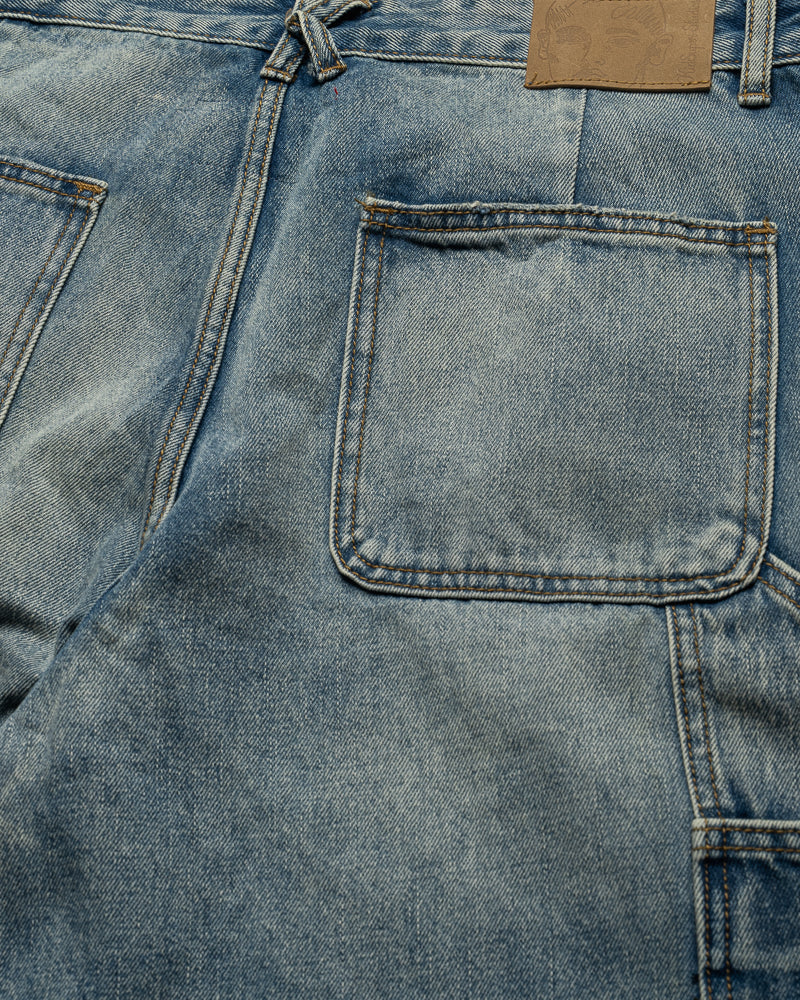 KidSuper Eye Badge Washed Double Knee Pant - Washed Blue