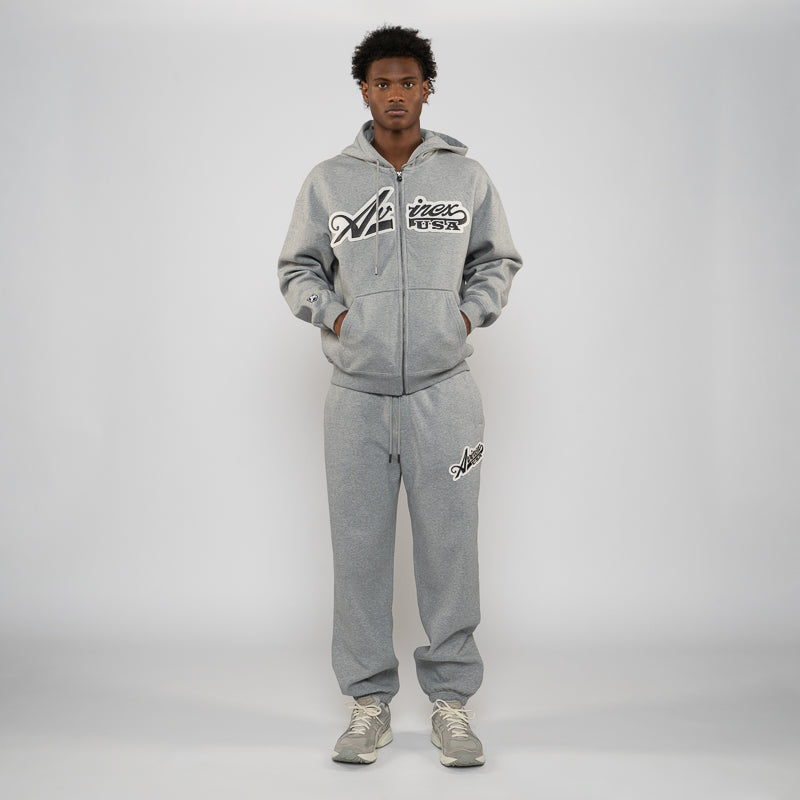 Avirex Script Hoodie - Heather Grey