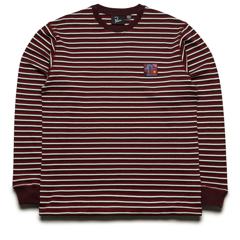 Parra Tripped Stripes Pique L/S Tee - Dark Red
