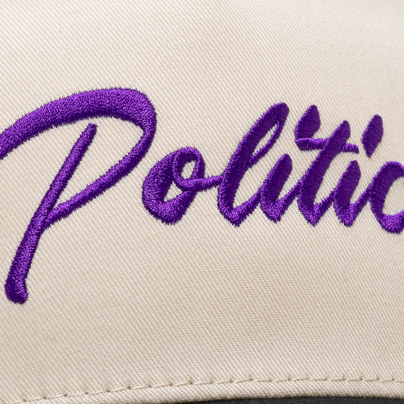 Politics Script A-Frame Snapback - Cream/Purple