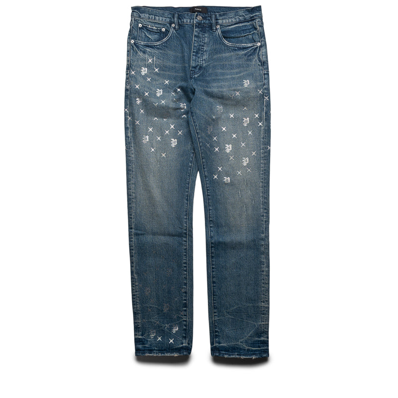 Purple Brand Mid Rise Slim Straight Leg Vintage Monogram Bling Jean - Mid Indigo